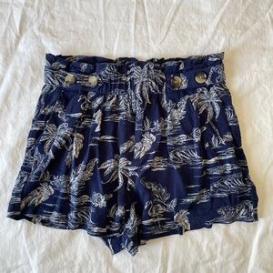 Navy Blue Tropical Print Women's Shorts